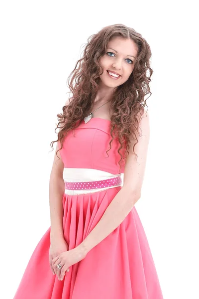 Portrait of a young woman in a bright dress in retro style Stock Photo