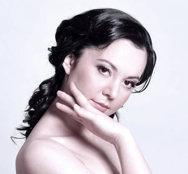 Close up.portrait einer schönen jungen Frau .isolated auf weißem Hintergrund — Stockfoto