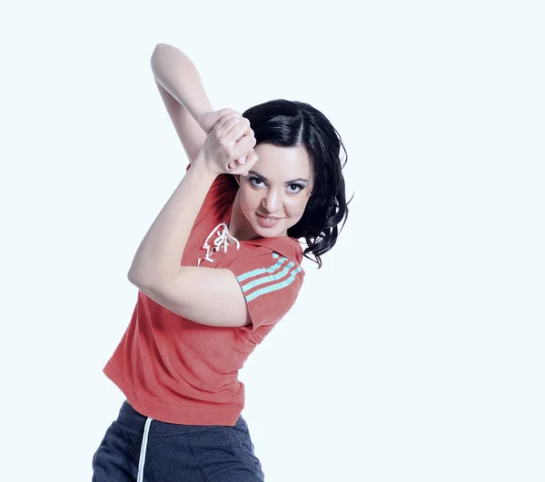 Retrato de una mujer deportiva moderna.aislado en blanco —  Fotos de Stock