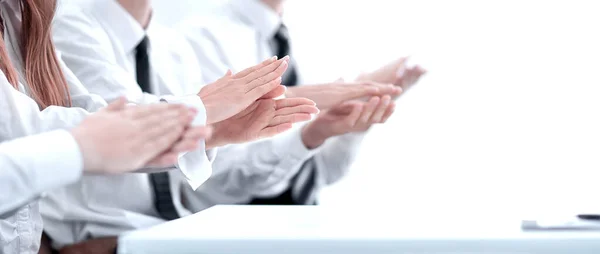 Photo of business people hands applauding at conference — Stock Photo, Image