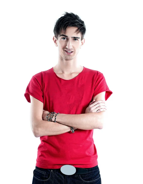 Creatieve jonge man in het rode shirt — Stockfoto