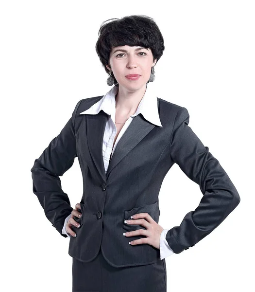 Впевнена сучасна бізнес-леді ізольована на білому — стокове фото