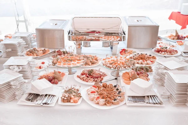 Variety of snacks and dishes on the table in the restaurant — Stock Photo, Image