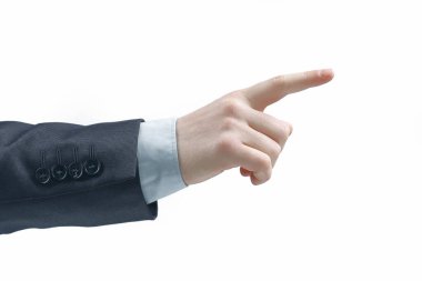 yakın çekim. el kopya space.isolated gri arka plan üzerinde gösteren işadamı