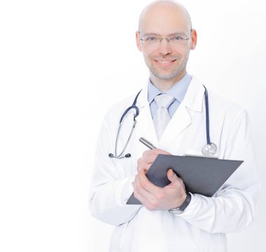 belgeleri .isolated beyaz ile deneyimli terapist