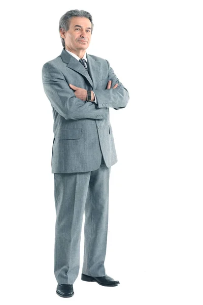Vollständiges Growth.confident Geschäftsmann Porträt isoliert auf weißem Hintergrund — Stockfoto