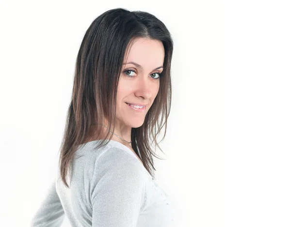 Portret van het bedrijf woman.isolated op witte achtergrond .photo met kopie ruimte glimlachend — Stockfoto