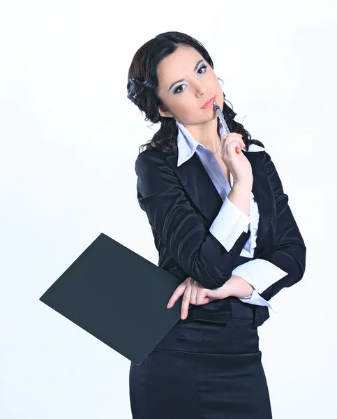 Executiva mulher de negócios com clipboard.isolated em branco — Fotografia de Stock