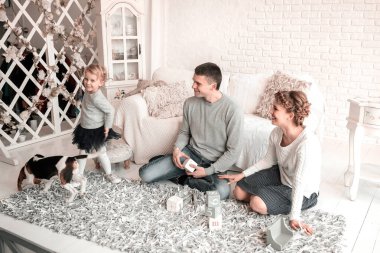 bir genç kız ve kanepede oturan evde beslenen hayvan ile anne.