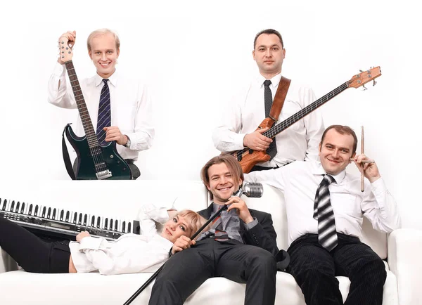 Группа музыкантов с инструментами. изолированные на белом фоне — стоковое фото