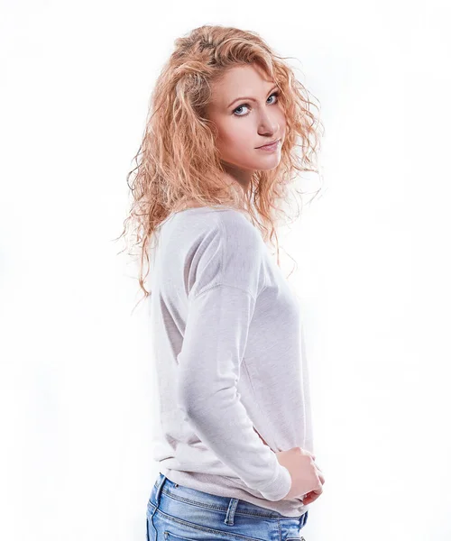 Sidovy. Porträtt av en modern ung kvinnlig student — Stockfoto