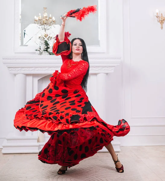 Vonzó női táncos rajongó teljesítő flamenco — Stock Fotó