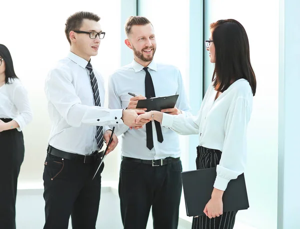 Business team and handshake of employees before the business meeting — Stock Photo, Image