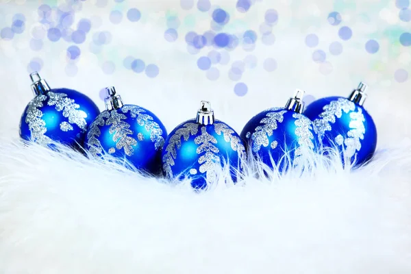 Blue Christmas balls on white holiday background — Stock Photo, Image