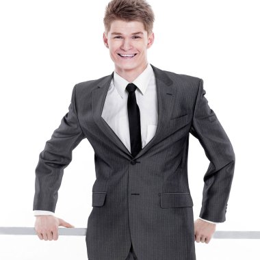 genç işadamı bir beyaz beyaz wall.isolated çizim