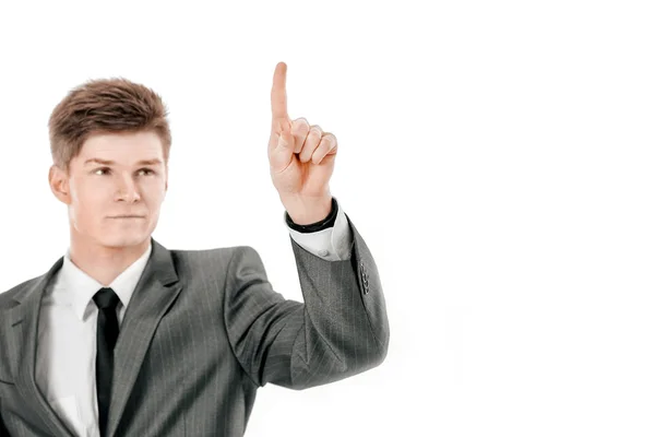 Hombre de negocios guapo mostrando signos de diferencia. aislado sobre un fondo blanco — Foto de Stock