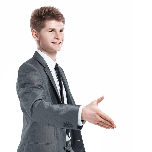 Homem de negócios em terno oferecendo para apertar a mão — Fotografia de Stock