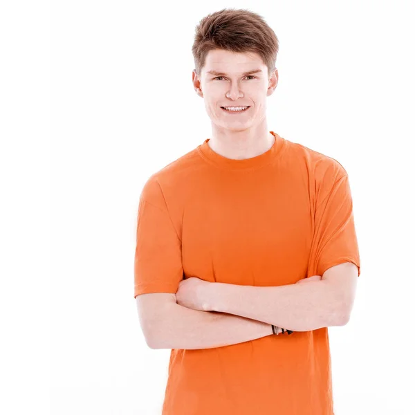 Sonriente chico moderno en una camisa naranja — Foto de Stock