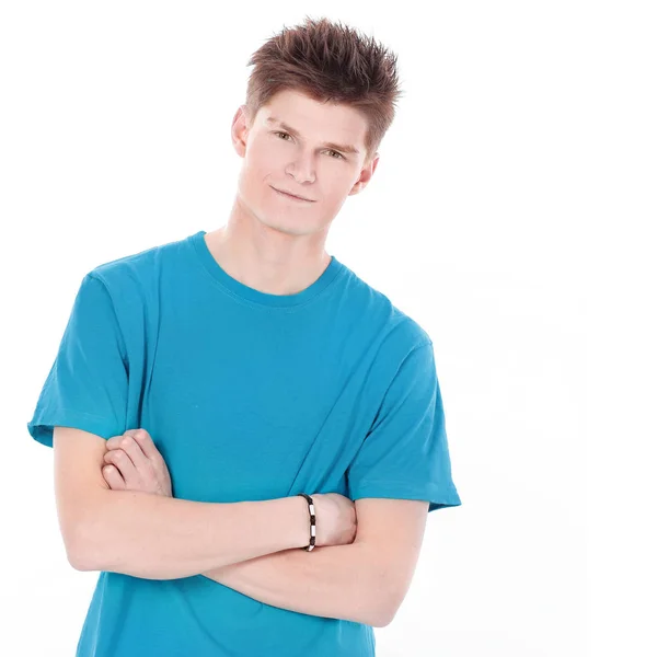 Closeup.portrait of a modern guy in the blue shirt. — Stock Photo, Image