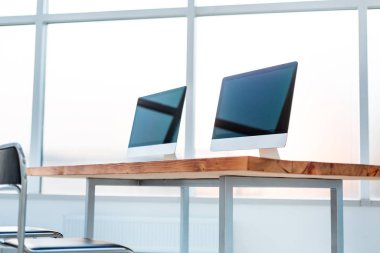 close up. computer Desk for clients in the lobby of the Bank