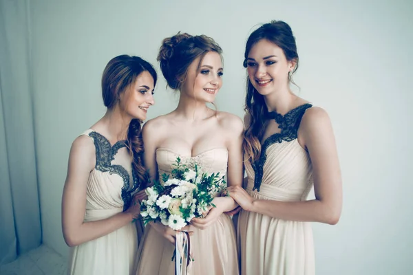 Close up. happy bride with two girlfriends . — Stockfoto