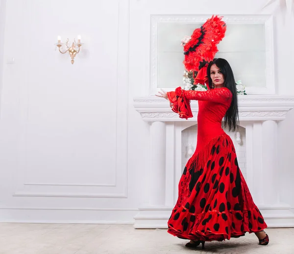 Woman dancer in red dress performing Gypsy dance — Stock Photo, Image