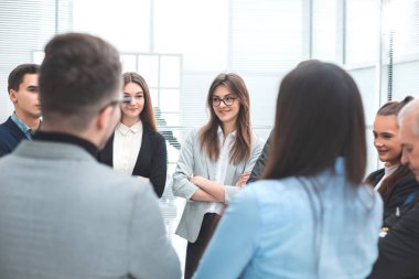 close up. a group of employees discussing new ideas