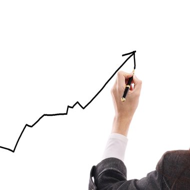 yakın up.business kadın flip grafik üzerinde bir pazarlama diyagramı çizme