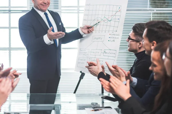 Gerente de proyecto se reúne con el grupo de trabajo — Foto de Stock