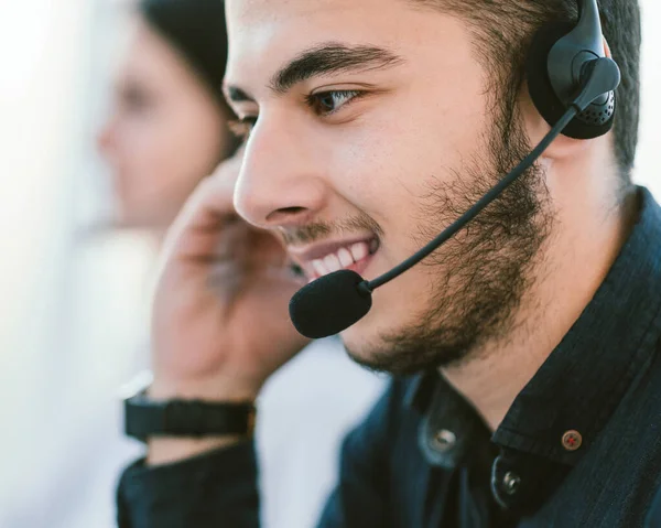 close up. portrait of call center operato