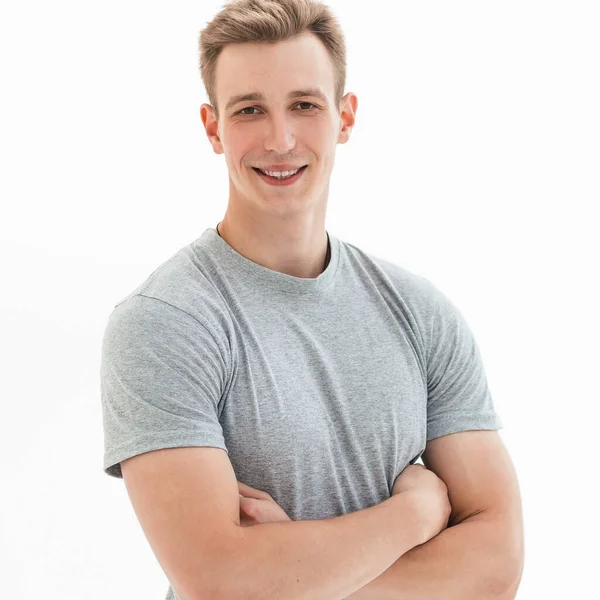 Yakışıklı, modern bir adamın portresi. Beyazda izole edilmiş