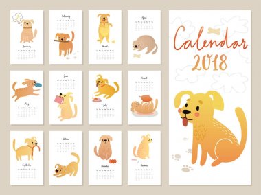 Takvim 2018. Suluboya köpeklerle şirin aylık takvim.