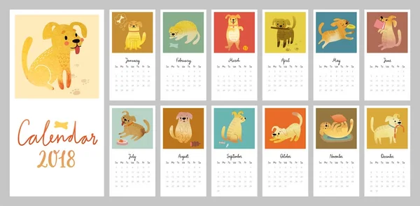 Naptár 2018. Aranyos havi naptár akvarell kutyák. — Stock Vector