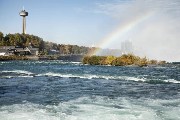Zicht Niagara Rivier Naar Hoefijzer Watervallen Met Een Regenboog Watervallen — Stockfoto