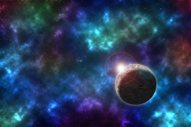 Derin uzayda galaksileri, yıldızları ve nebulaları olan kainatın çizimi