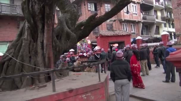 Mensen groep vieren in Kathmandu straat. Bruiloft festival fragment, December 18, 2013, Kathmandu, Nepal — Stockvideo