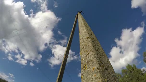 Concrete electricity pole and clouds motion, time lapse 4K — Stock Video