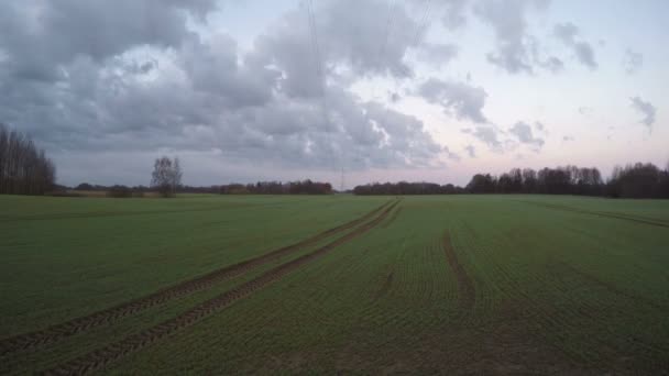 Sunrise Jordbruk Jordbruksmark Fält Och Moln Motion Våren Time Lapse — Stockvideo