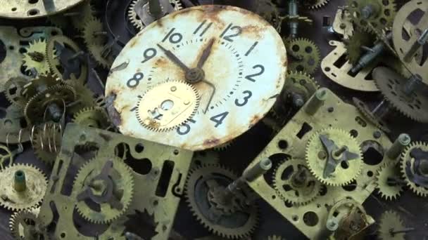 Vintage Analog Clock Brass Gears Cogs Rusty White Dial Clock — Stock Video