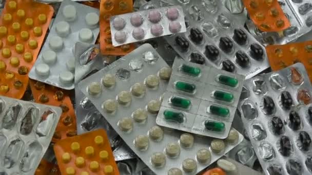 Περιστρεφόμενη Φάρμακο Φουσκάλες Του Φόντου Δισκία Και Χάπια Τησ Κινεζικησ — Αρχείο Βίντεο