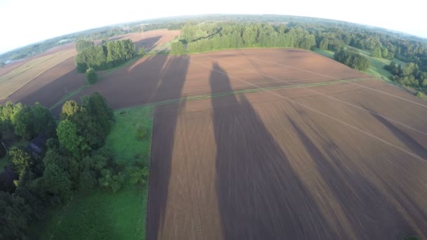 Drone Survole Les Champs Agricoles Ensemencés Automne Beau Matin Vue — Video