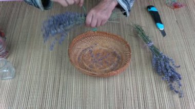 Lavanta grup tablo bağlama kadın kıdemli eller Kuru