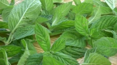 Taze Nane otlar arka plan bambu hasır üzerinde döndürme