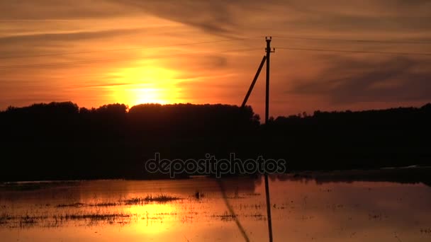 Belo pôr do sol e reflexões sobre a água do lago — Vídeo de Stock