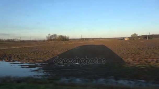 Sombra Coche Movimiento Los Campos Tiempo Otoño — Vídeos de Stock