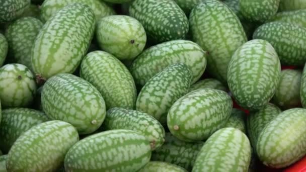 Rotierende Frische Maus Melonen Cucamelons Lebensmittel Hintergrund — Stockvideo