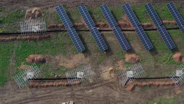 Місце Роботи Нова Сонячна Електростанція Вигляд Повітря — стокове відео