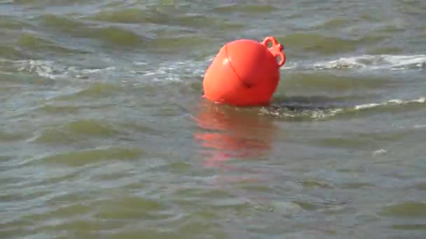 Orangefarbene Boje Hafen Und Auf Dem Meer — Stockvideo