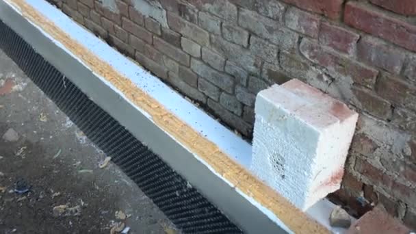 Historical House Wall Insulation Polystyrene Waterproofing Foundation Zoom — Stock Video