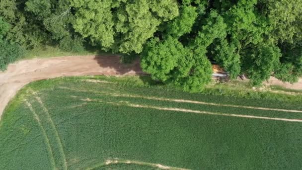 Уровнемер Трактора Плохой Сельской Дороге Работе Вид Воздуха — стоковое видео